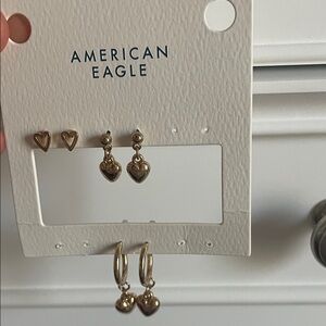 American Eagle Outfitters Gold Heart Earring Trio